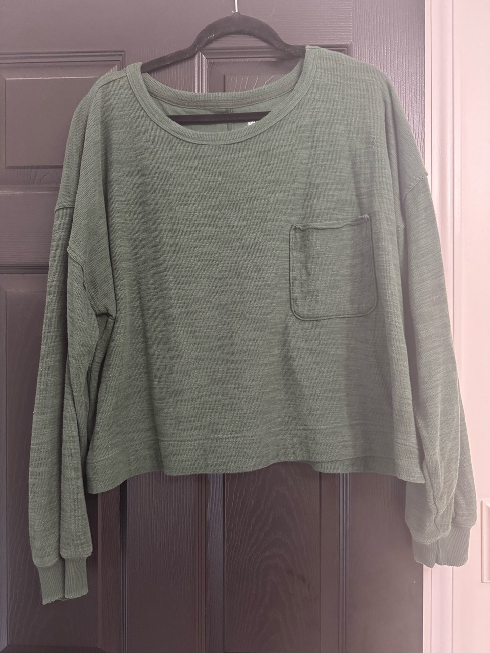 aerie Olive Green Crewneck Pocket Sweater